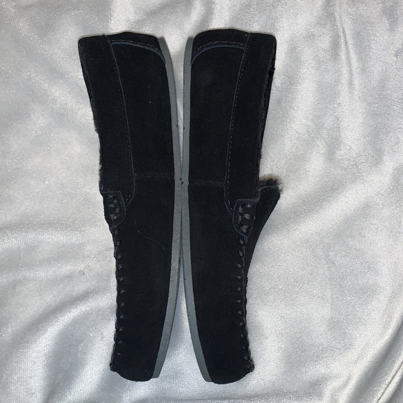 Lands end slippers suede black moccasins size 9B faux fur interior lining NWOT - Picture 2 of 6